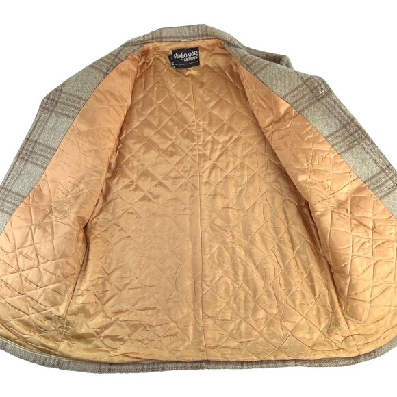 VTG Campus Studio One Plaid Flannel Sport Field Jacket Coat Beige Wool 44L Mens - Picture 6 of 7